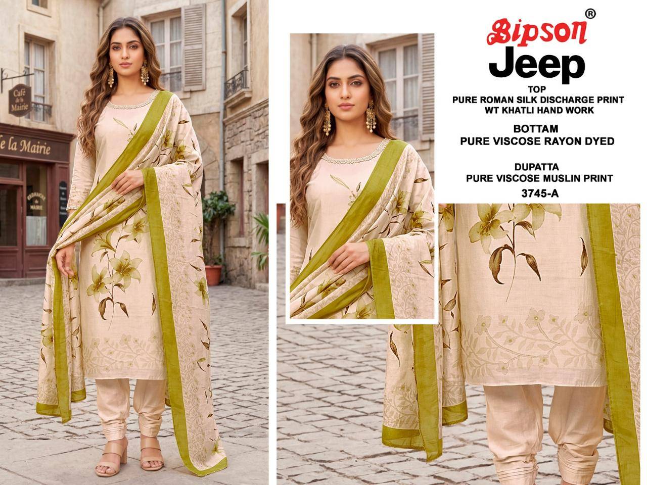 JEEP WRANGLAR - 3745 Series By BIPSON PRINTS Stylish Beautiful Colourful ROMAN SILK Dresses At Wholesale Price